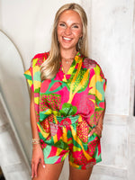 Load image into Gallery viewer, Tropical Punch Kelly Green Printed ADRIENNE Blouse &amp; Shorts Set
