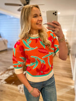 Load image into Gallery viewer, Believe Me Orange Floral THML Knit Blouse
