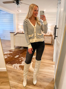 Pretty Tonight Ivory & Black Stripe Cardigan