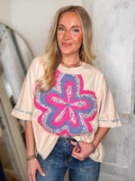 Load image into Gallery viewer, Good Mood Cream Flower Patch Tee
