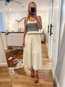 Up From Here Ivory & Navy Stripe Midi Dress