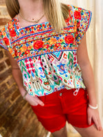 Load image into Gallery viewer, Another Thought Embroidered Aztec Printed Blouse
