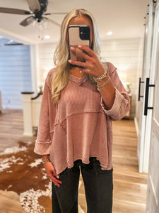 Time For It Mauve Mineral Washed Easel Blouse