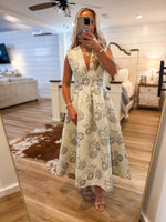 Load image into Gallery viewer, Gold Floral Jacquard Midi Dress
