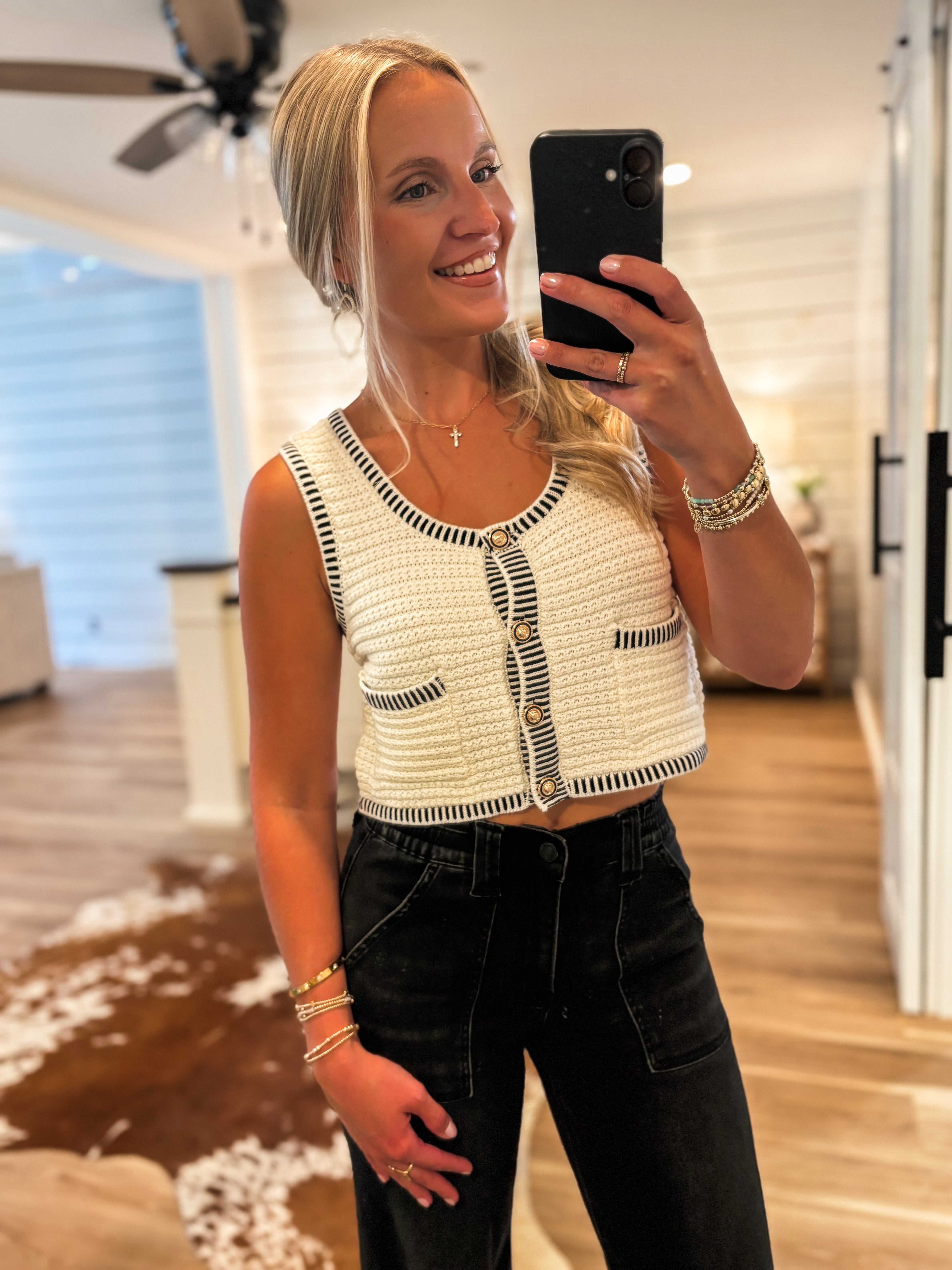 Prepped For The Day Ivory Knit Vest Tank