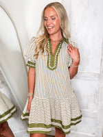 Load image into Gallery viewer, Staying Close Olive Stripe Mini Dress
