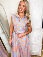 Load image into Gallery viewer, Caught Up Sherbert/Blue Stripe Wrap Midi Dress
