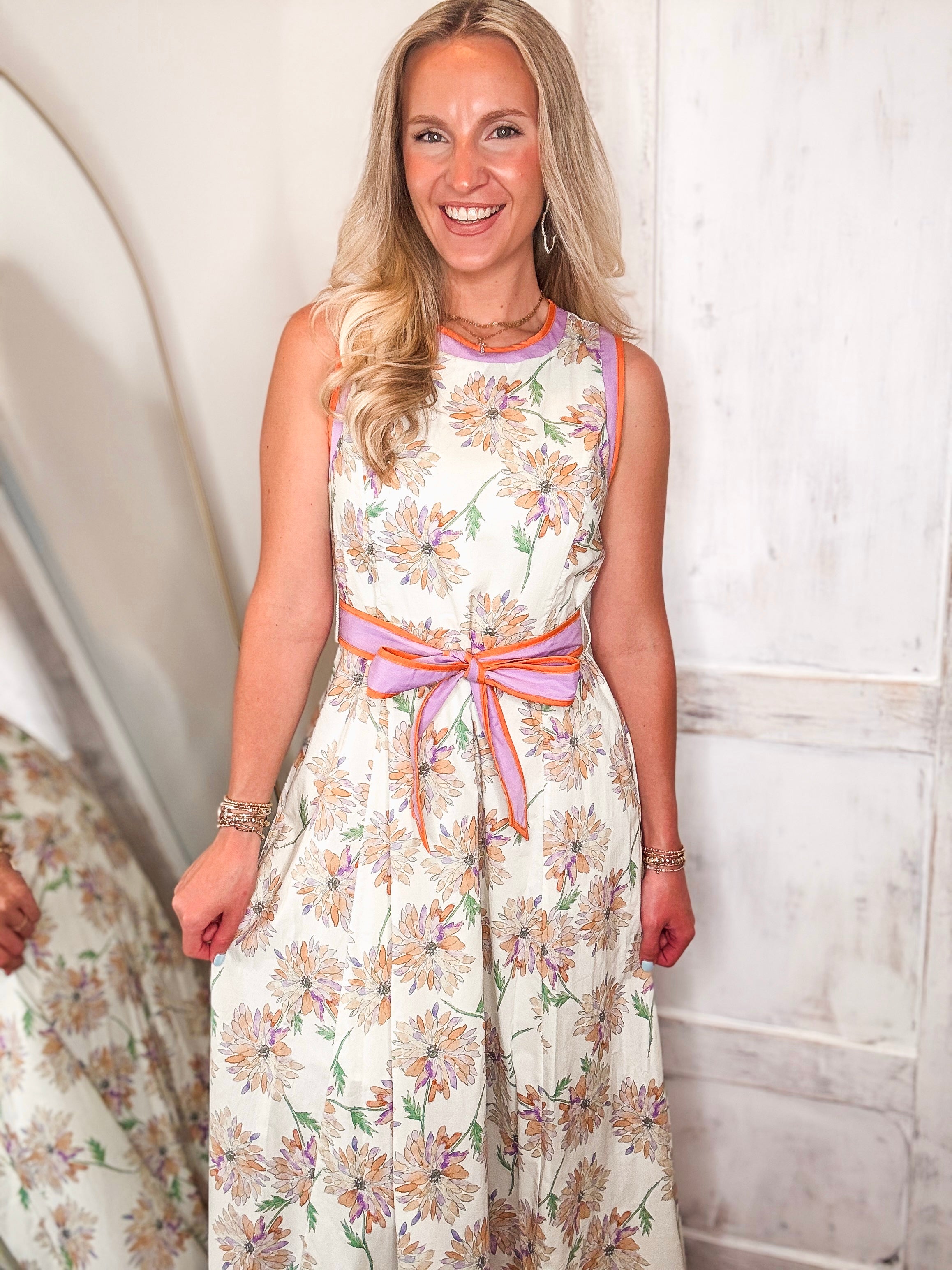 Close To You Orange & Lilac Floral Midi Dress