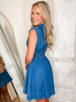 Load image into Gallery viewer, Day Is Done Dark Denim Front Zip Mini Dress
