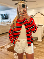 Load image into Gallery viewer, Carry On Red/Navy Stripe Cardigan
