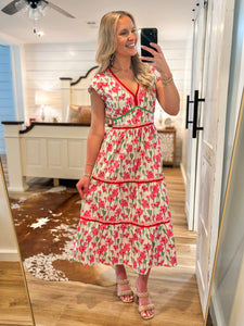 Summer Dreams Pink Floral Poplin Midi Dress
