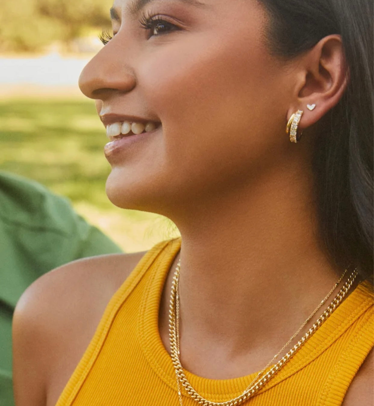 Livy White Crystal Huggie Gold Earrings