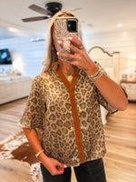 Load image into Gallery viewer, New Thoughts Metallic Leopard Contrast Blouse
