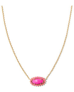 Elisa Neon Pink Magnesite Color Burst Framed Gold Pendant Necklace