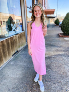Soft Smiles Powder Pink Tank Midi Dress