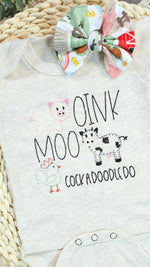 Load image into Gallery viewer, Baby Romper | Farm Animals - Oink Moo CockadoodleDo
