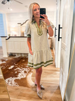 Load image into Gallery viewer, Staying Close Olive Stripe Mini Dress
