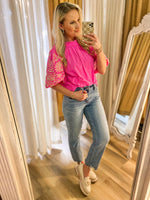 Load image into Gallery viewer, Pure Bliss Pink Embroidered THML Blouse
