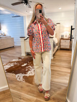 Load image into Gallery viewer, Still In Place Blue Botanical Floral Mix Blouse

