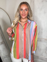 Load image into Gallery viewer, True Feelings Lime &amp; Mocha Striped L/S Blouse

