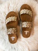 Load image into Gallery viewer, Wind It Up Gold Corkys Sandal
