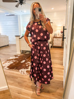 Load image into Gallery viewer, Plum Polka Dot Bubble Top &amp; Midi Skirt Set
