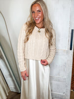 Load image into Gallery viewer, Champagne Knit Sweater 2 pc Satin Dress
