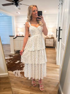 Along With Me Blue Floral Corset Midi Dress