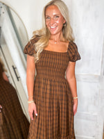 Load image into Gallery viewer, Saving Time Brown Plaid Midi Dress
