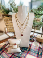 Load image into Gallery viewer, Alexandria Cranberry Illusion Pendant Multistrand Gold Necklace
