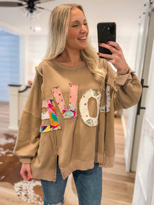 Love Patch Mocha Terry Knit Pullover