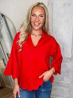 Load image into Gallery viewer, Everyone&#39;s Choice Red Scalloped Blouse
