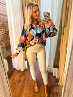 Load image into Gallery viewer, Look At Her Multi-Color Abstract Button Down Blouse
