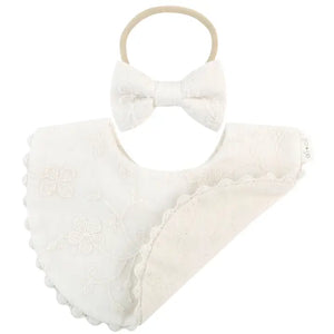 Ali + Oli Cotton Baby Bib Double-Sided (Embroidered Flowers & Bow)