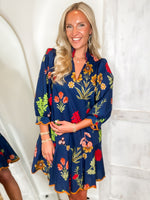 Load image into Gallery viewer, From Here Navy Floral Mini Dress
