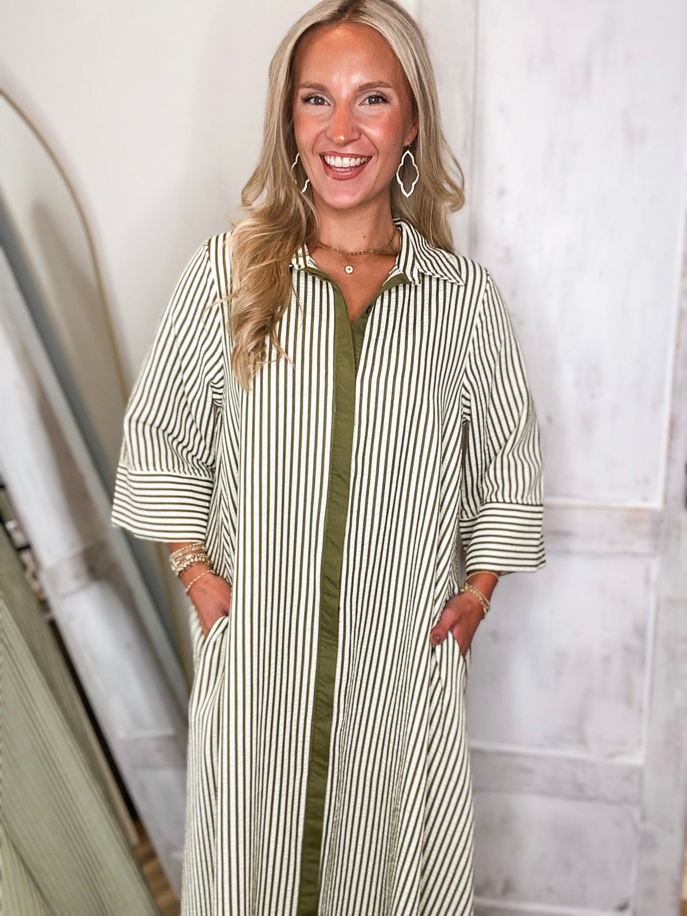 Long Distance Olive Stripe Maxi Dress