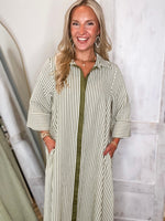 Load image into Gallery viewer, Long Distance Olive Stripe Maxi Dress
