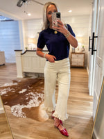 Load image into Gallery viewer, Oat &amp; Navy Pin Stripe Cropped Pant
