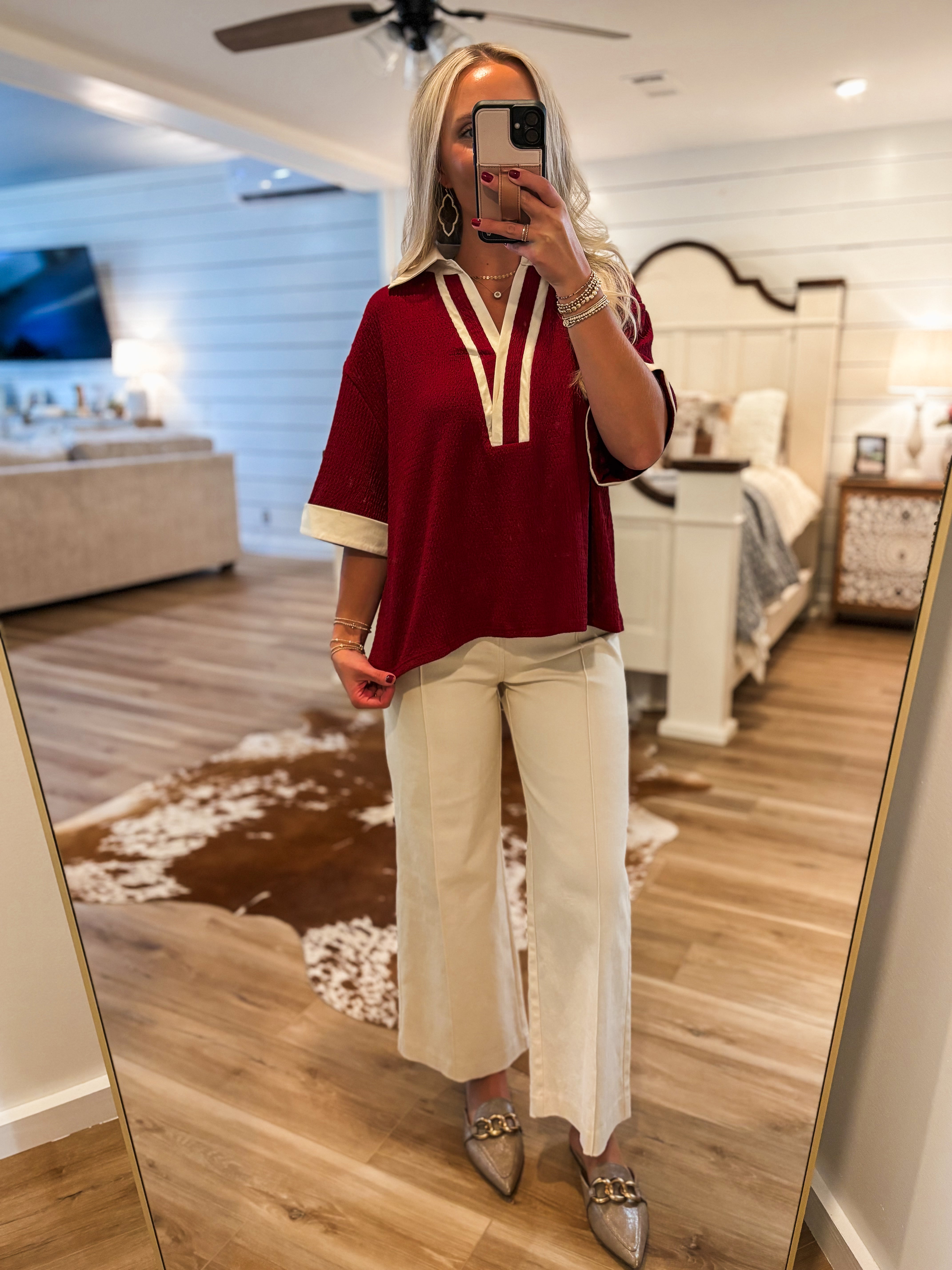 On A Break Maroon Contrast S/S Blouse