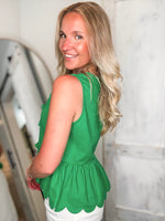 Load image into Gallery viewer, Complete Gratitude Kelly Green Linen Bow Tank
