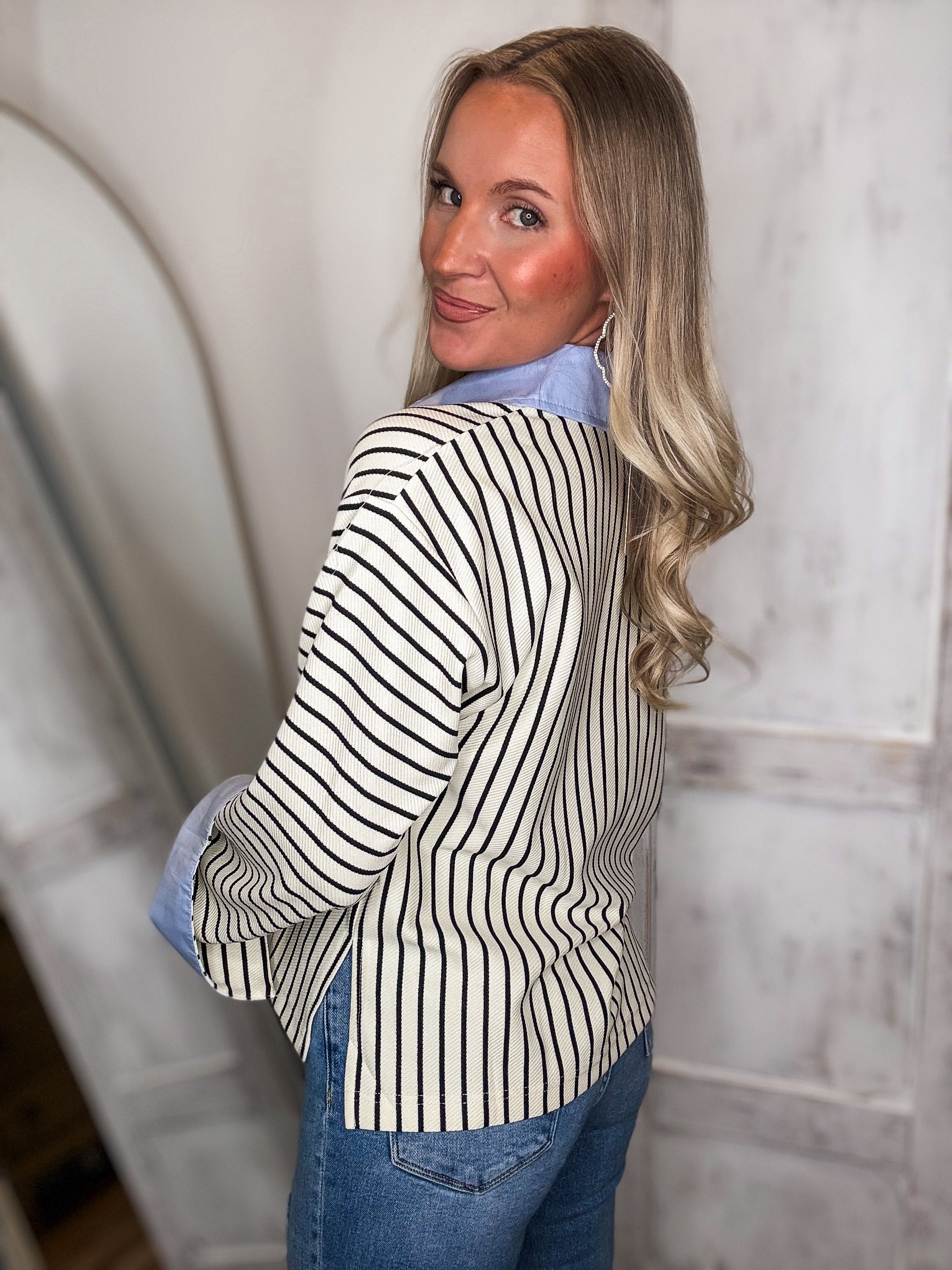 Telling You Stripe Contrast Blouse