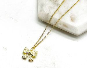 Gold Quilted Bow Necklace Holidays