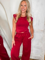 Load image into Gallery viewer, Crossing Boundaries Berry Red Washed Jogger Pant

