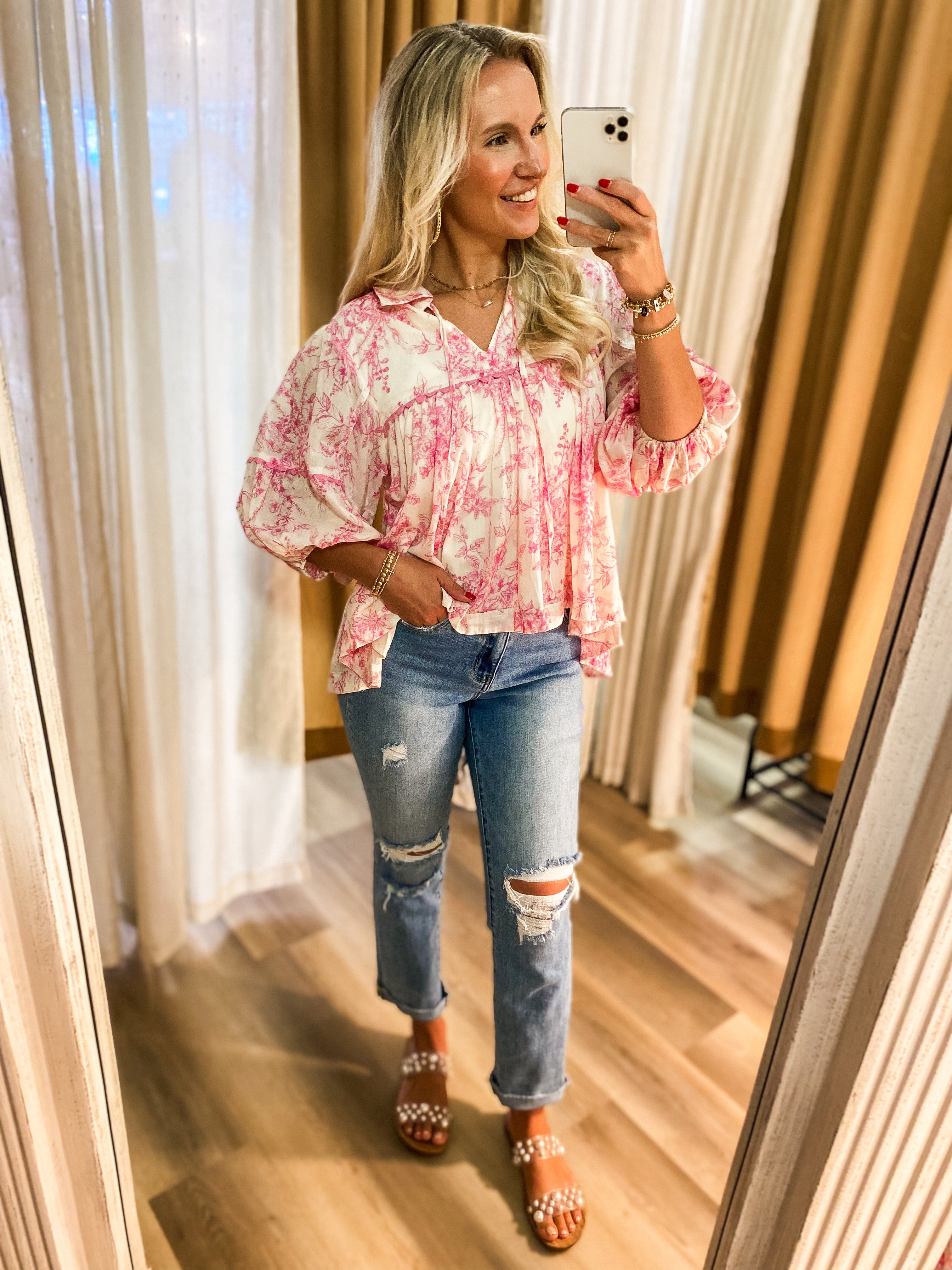 In A Dream Pink Floral Blouse