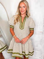 Load image into Gallery viewer, Staying Close Olive Stripe Mini Dress
