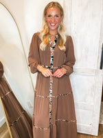 Load image into Gallery viewer, Down The Block Mocha Long Sleeve Maxi Dress
