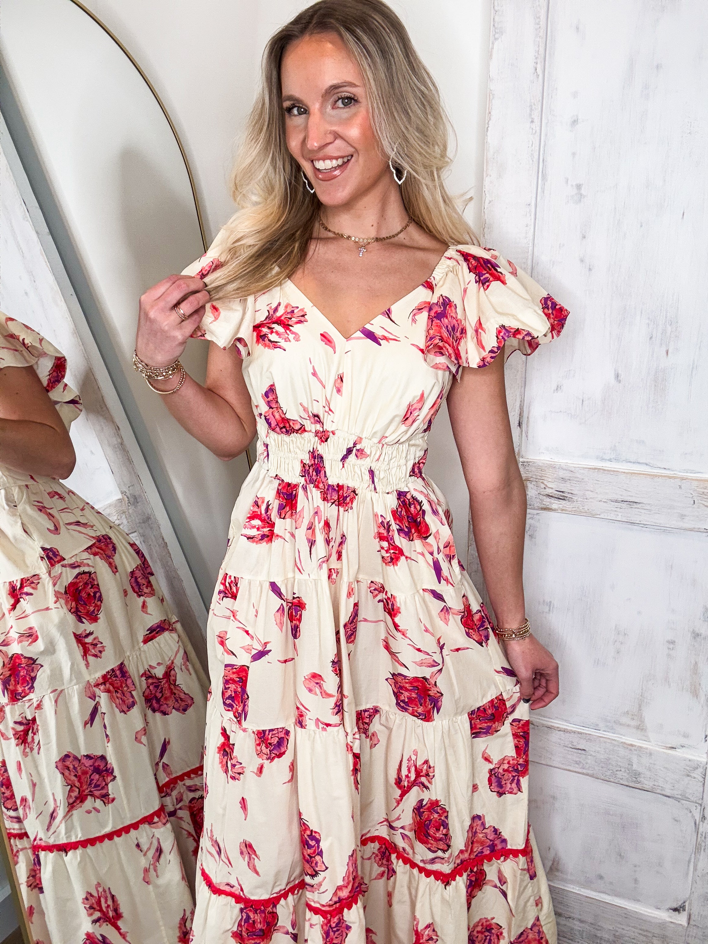 At The Right Time Ivory Floral Midi Dress