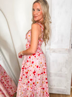 Load image into Gallery viewer, There She Goes Pink Floral Contrast Midi Dress
