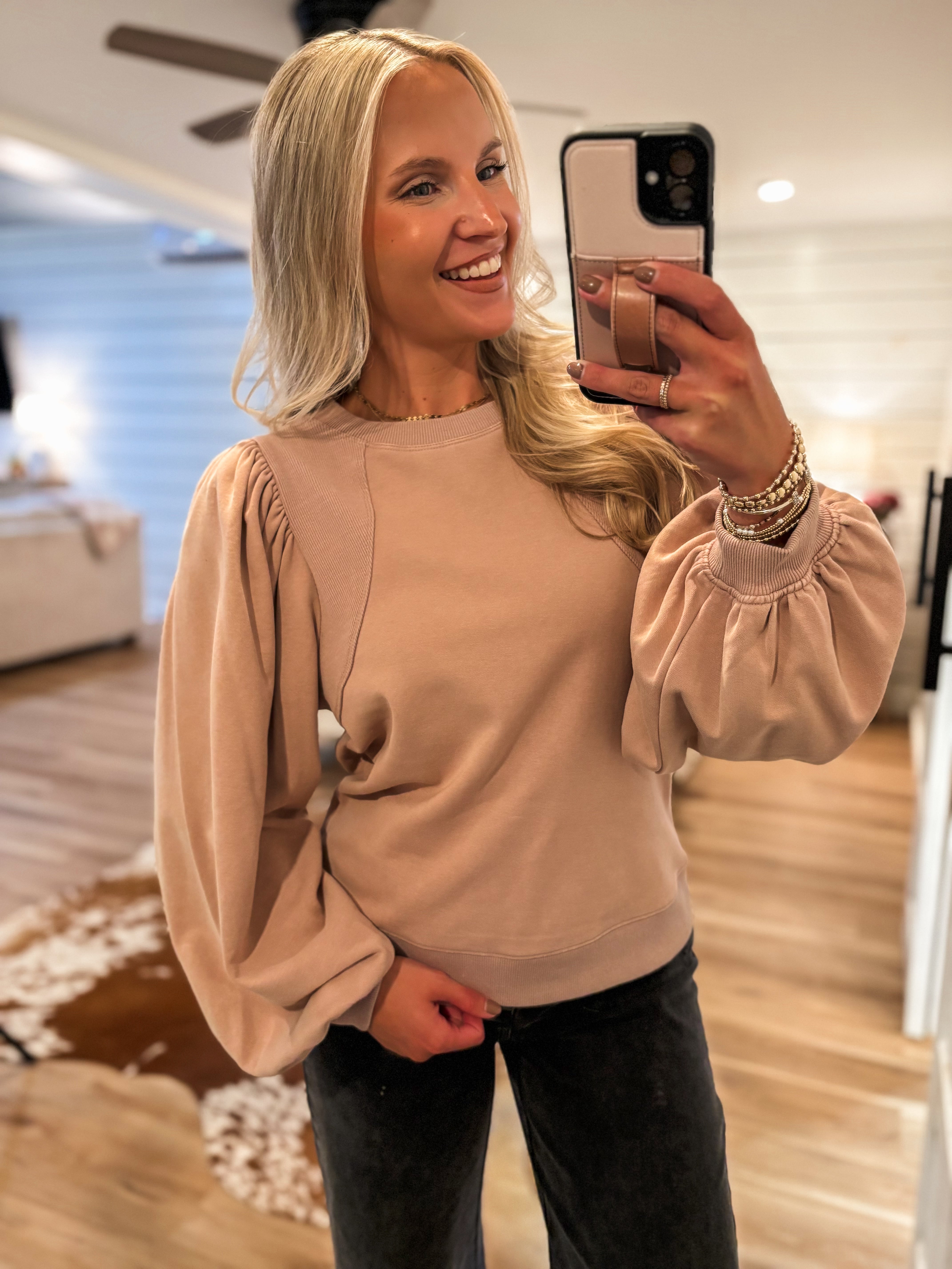 For Now Blush Sweatshirt Blouse
