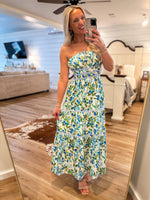Load image into Gallery viewer, Here With You Cobalt Citrus Floral Strapless Maxi Dress
